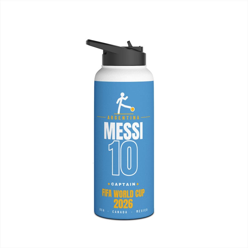 Lionel Messi Stainless Steel Water Bottle - World Cup Soccer Fan Gift image 14