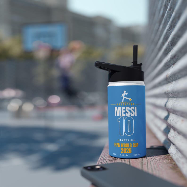 Lionel Messi Stainless Steel Water Bottle - World Cup Soccer Fan Gift image 2