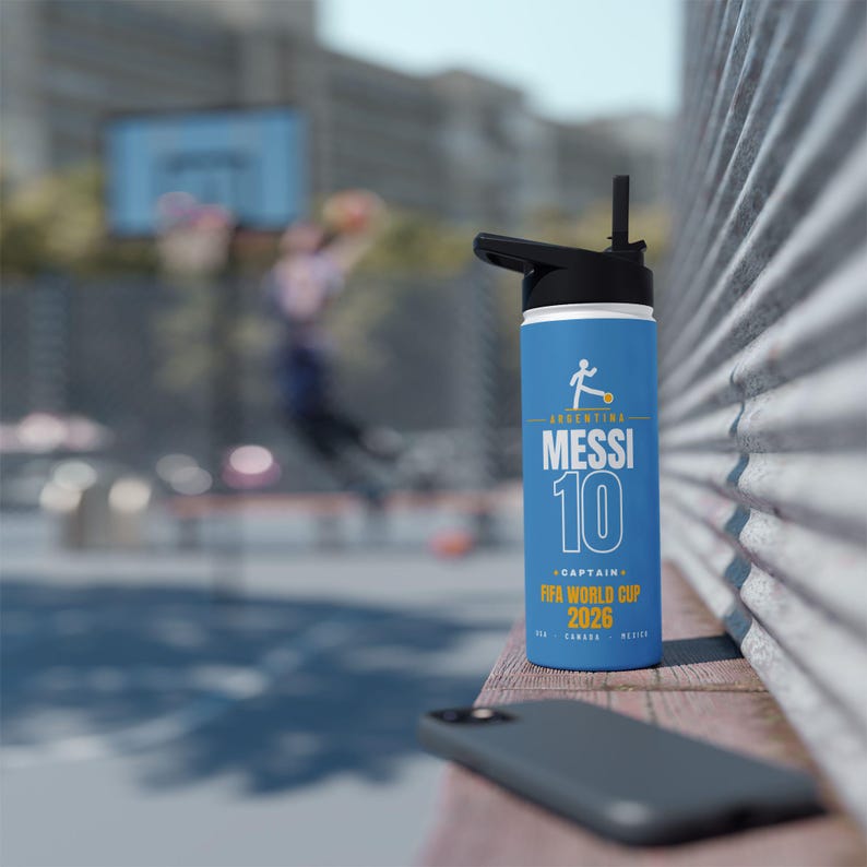 Lionel Messi Stainless Steel Water Bottle - World Cup Soccer Fan Gift image 1