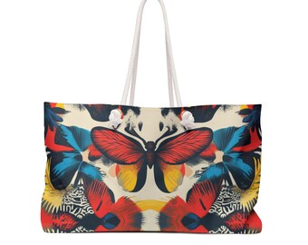 Abstract Butterfly Oversized Tote Bag, Floral Feather Design