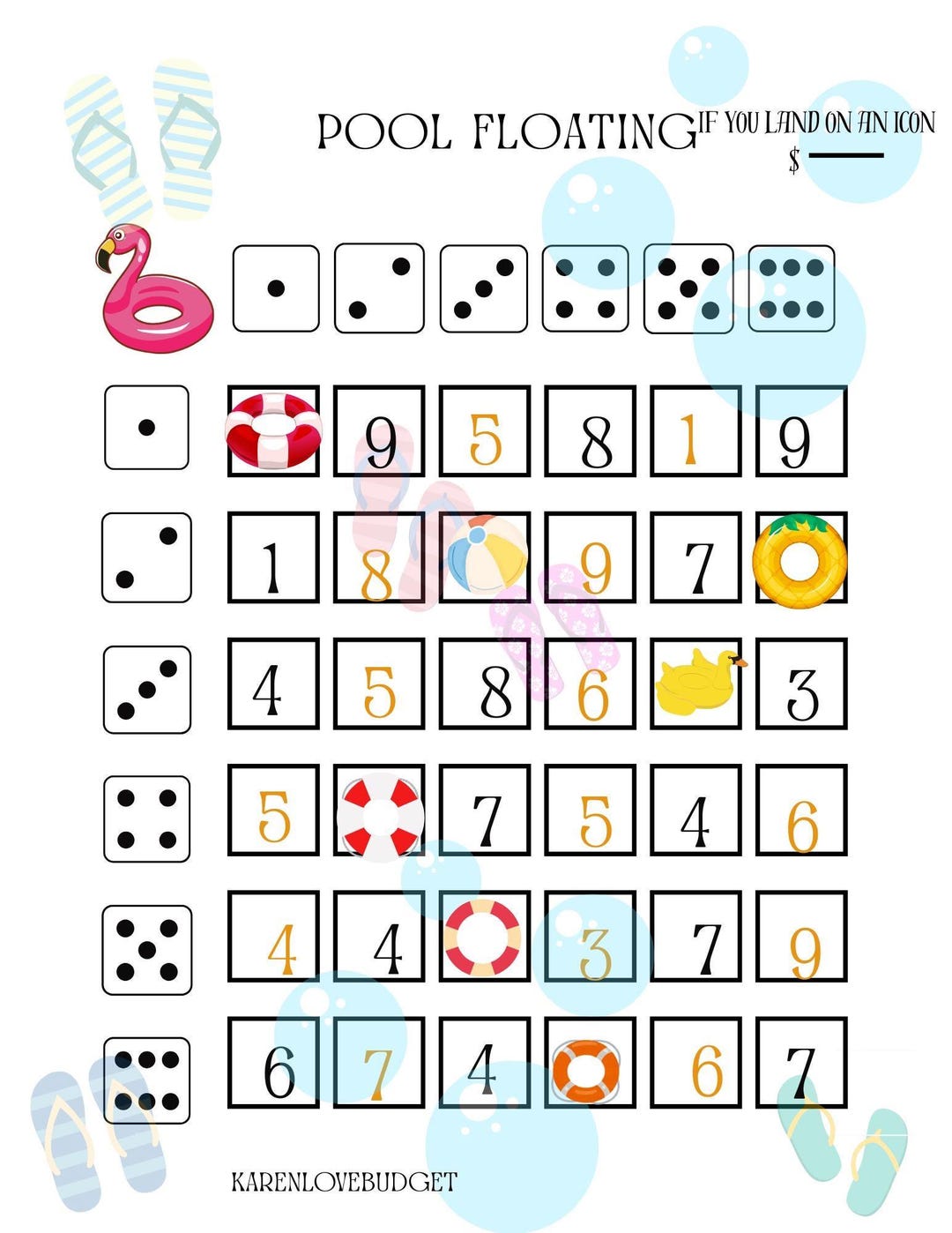 Pool Floating Dice Game \digital Download - Etsy