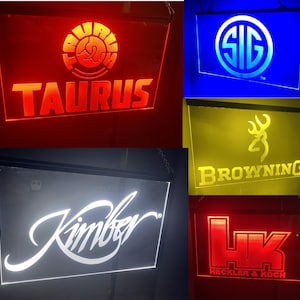 Letrero luminoso de acrílico LED para tienda de armas