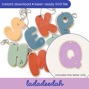 Etiqueta para bolso con llavero con letra "Q" Sparkle Bubble Alpha (una sola letra) - Archivo SVG láser - Uso comercial