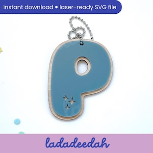 Etiqueta para bolso con llavero con la letra "P" Sparkle Bubble Alpha (una sola letra) - Archivo SVG láser - Uso comercial