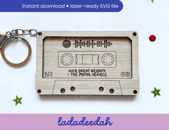 Personalised Cassette Tape keychain Laser SVG file - commercial use
