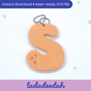 Etiqueta para bolso con llavero con letra "S" Sparkle Bubble Alpha (una sola letra) - Archivo SVG láser - Uso comercial