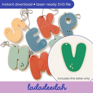 Etiqueta para bolso con llavero con letra "V" Sparkle Bubble Alpha (una sola letra) - Archivo SVG láser - Uso comercial