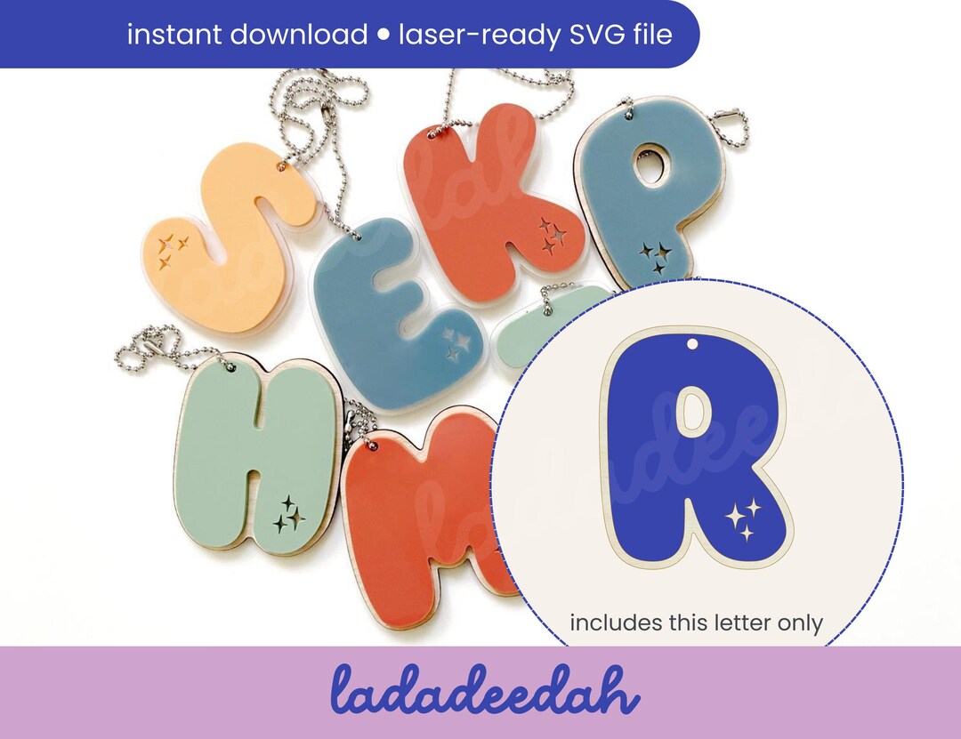 Sparkle Bubble Letter 'R' Keychain SVG File - Bag Tag (commercial Use ...