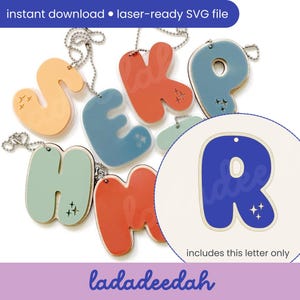 Etiqueta para bolso con llavero con letra "R" Sparkle Bubble Alpha (una sola letra) - Archivo SVG láser - Uso comercial