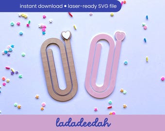 シンプルなハートのペーパークリップブックマーク - レーザー SVG ファイル - 商用利用