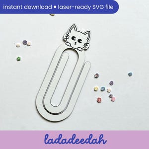 Marcador de clipe de papel de gato fofo - arquivo Laser SVG - uso comercial