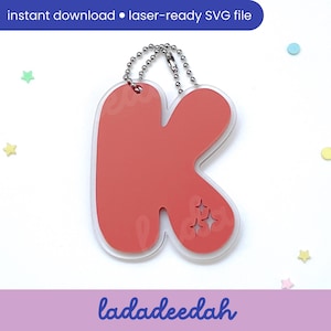 Etiqueta para bolso con llavero con letra "K" Sparkle Bubble Alpha (una sola letra) - Archivo SVG láser - Uso comercial