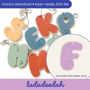 Etiqueta para bolso con llavero y letra "F" Sparkle Bubble Alpha (una sola letra) - Archivo SVG láser - Uso comercial