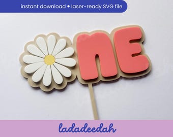 Daisy första födelsedag 'Ett' tårtdekoration, laser SVG-fil - kommersiellt bruk