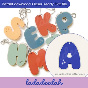 Etiqueta para bolso con llavero con letra "A" Sparkle Bubble Alpha (una sola letra) - Archivo SVG láser - Uso comercial