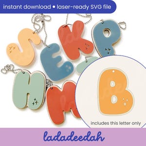 Etiqueta para bolso con llavero con letra "B" Sparkle Bubble Alpha (una sola letra) - Archivo SVG láser - Uso comercial