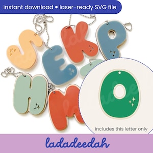 Etiqueta para bolso con llavero con letra "O" Sparkle Bubble Alpha (una sola letra) - Archivo SVG láser - Uso comercial