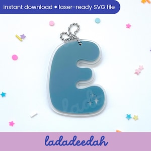 Etiqueta para bolso con llavero con letra "E" Sparkle Bubble Alpha (una sola letra) - Archivo SVG láser - Uso comercial