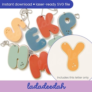 Etiqueta para bolso con llavero y letra "Y" Sparkle Bubble Alpha (una sola letra) - Archivo SVG láser - Uso comercial