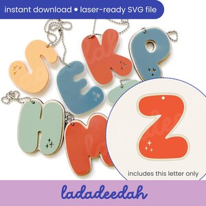 Etiqueta para bolso con llavero con letra "Z" Sparkle Bubble Alpha (una sola letra) - Archivo SVG láser - Uso comercial
