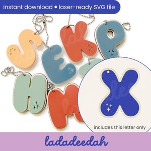 Etiqueta para bolso con llavero con letra "X" Sparkle Bubble Alpha (una sola letra) - Archivo SVG láser - Uso comercial