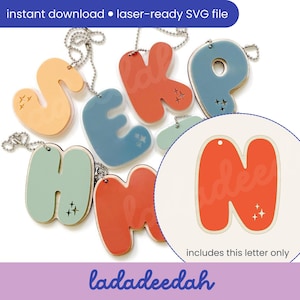 Etiqueta para bolso con llavero con la letra "N" Sparkle Bubble Alpha (una sola letra) - Archivo SVG láser - Uso comercial
