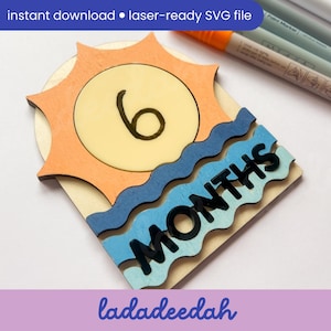 Sun & Waves baby mijlpaal maanden beschrijfbaar bord - laser-svg-bestand - commercieel gebruik