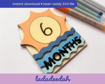 Sun & Waves baby milestone months writable board - Laser SVG file - commercial use