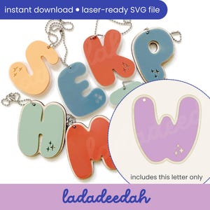 Etiqueta para bolso con llavero con letra "W" Sparkle Bubble Alpha (una sola letra) - Archivo SVG láser - Uso comercial