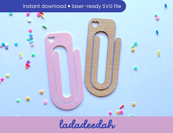 Heart tab paperclip bookmark - Laser SVG file - commercial use