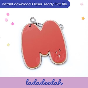 Etiqueta para bolso con llavero con letra "M" Sparkle Bubble Alpha (una sola letra) - Archivo SVG láser - Uso comercial