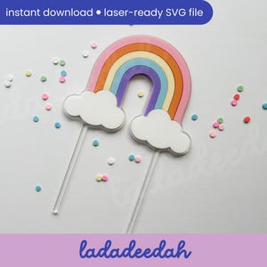Arco de arco-íris com topo de bolo de nuvens, arquivo Laser SVG - uso comercial