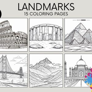 Coloring Pages of 15 Iconic Landmarks | Printable World Travel Coloring Sheets | Educational & Fun Activity for All Ages