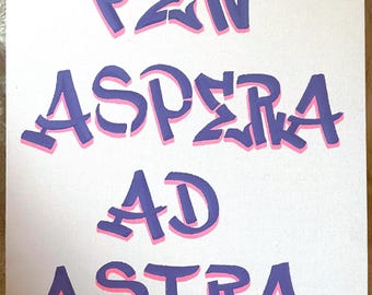 Pink & Purple Graffiti Art: Per Aspera Ad Astra Acrylic Painting (11x14)