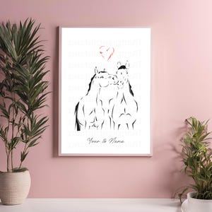 Pferd digitale Kunst, Digitaler Download Pferd, beste Freund:in Geschenk, Freundschaft Pferde, personalisierte Wanddekoration