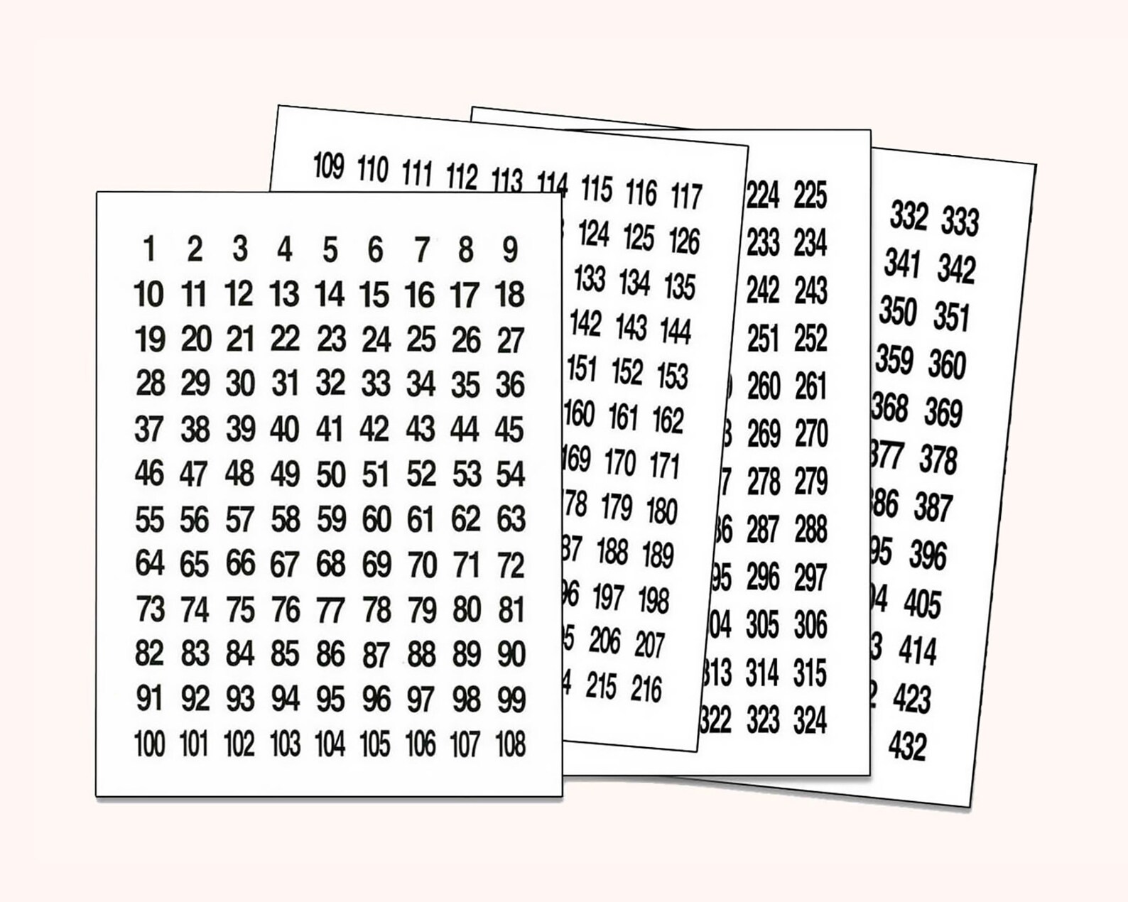 NUMBERS #1-#432 STICKERS Sequential~3/4