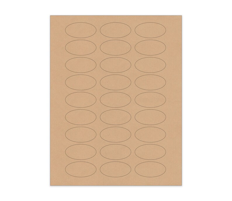 May include: A sheet of brown paper with 24 oval-shaped labels.
