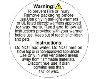 Wax Melt Warning Label,Wax Melt BURN WARNING Stickers,Warning Stickers,Safety Labels,Burn Instructions,Candle Supplies,This Candle Burns
