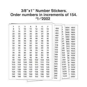 NUMMERS #1-#2002 STICKERS 3/8"x1" White Matte Label, Opeenvolgend, Sequentieel, Organiseren, Nummer Sticker, zelfklevend label, Klein nummer sticker