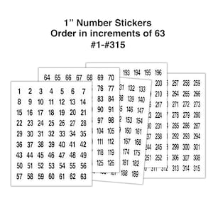 1 Inch NUMBERS #1-#315 STICKERS Sequential, 1&quot; Circle Labels Consecutive,Number Sticker,Adhesive Label,Peel and Stick,Adhesive stickers