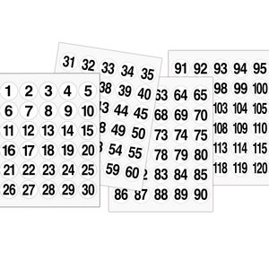 NUMÉROS #1-#120 AUTOCOLLANTS séquentiels, étiquettes circulaires de 1-1/2 « consécutives, finition mate, autocollant numérique, étiquette autocollante, pelage et bâton