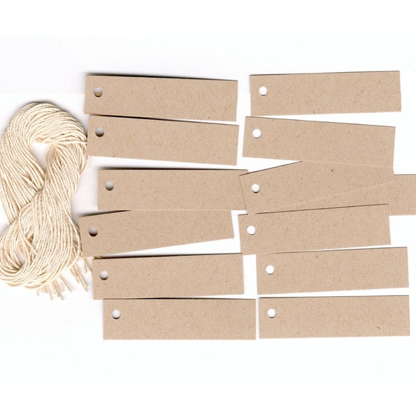 Small Blank Kraft Hang Tags, & Strings, Size 1/2" x 2-1/8". Tie onto small crafts to add information,Kraft Tags,Jewelry Tags,Price Tags