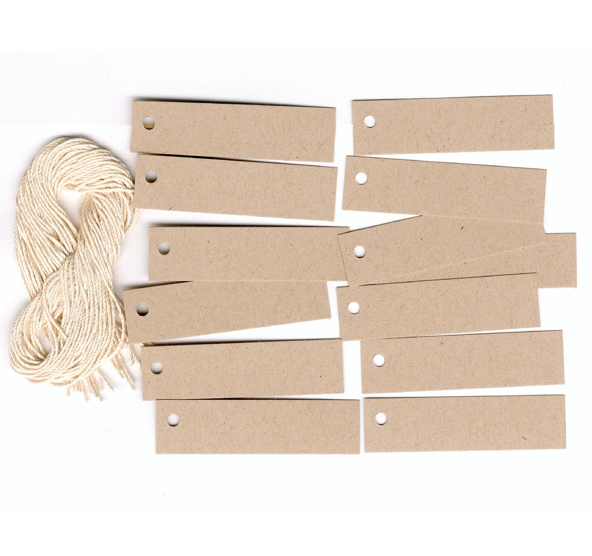 Small Blank Kraft Hang Tags, & Strings, Size 1/2 X 2-1/8. Tie Onto