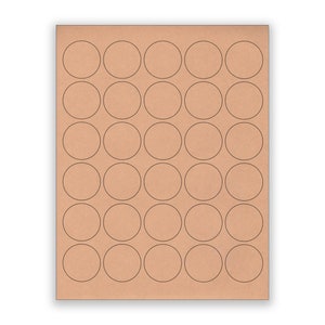 Autocollants ronds ronds KRAFT BRUNS de 1,5 po. pour imprimantes jet d'encre et laser. Taille : feuilles standard de 8-1 / 2 po. x 11 po., étiquettes de pots Mason, autocollants en vrac