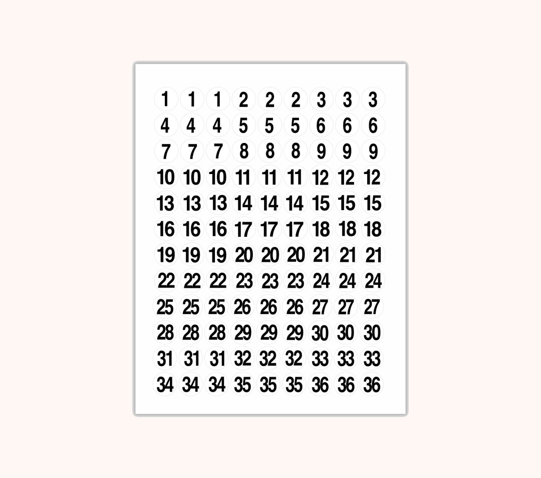 3X NUMBERS #1-#36 STICKERS Sequential~3/4