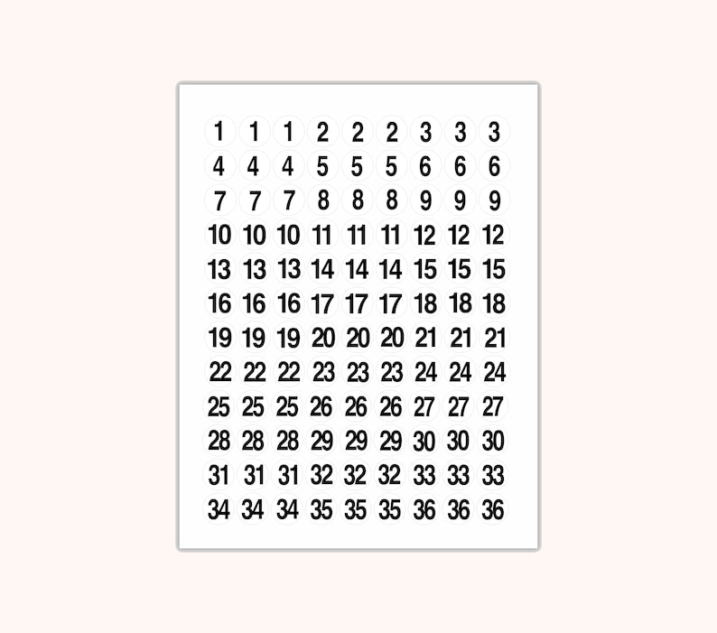 3X NUMBERS #1-#36 STICKERS Sequential~3/4