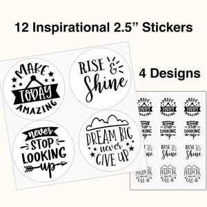 12 INSPIRATIONAL 2.5&quot; Stickers,Inspirational Planner Stickers,Inspirational Stickers,Quote Stickers,Motivational Stickers,Journal Stickers