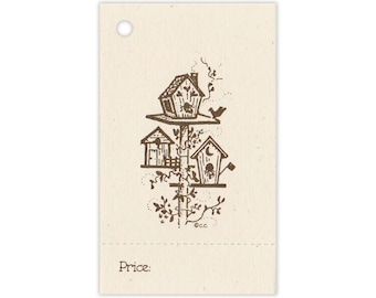 BIRDHOUSE Etichette perforate, Etichette dei prezzi, Etichette con corde, Etichette regalo, Etichette di Natale, Etichette del fornitore, Etichette di carta, Etichette dei prodotti, Etichette da appendere, Etichette per bomboniere