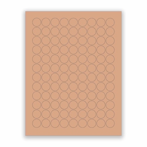 Adesivi circolari KRAFT MARRONE vuoti da 3/4" per stampanti a getto d'inchiostro e laser. Dimensioni: fogli standard da 8-1/2"x11", etichette per barattoli di vetro, adesivi sfusi