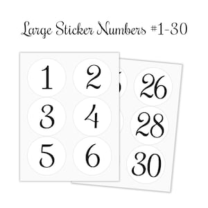 NUMBERS #1-#30 STICKERS Sequential, Large 3-1/3&quot; Circle Labels Consecutive,Number Sticker,Self Adhesive Label,Peel and Stick,Auction Numbers